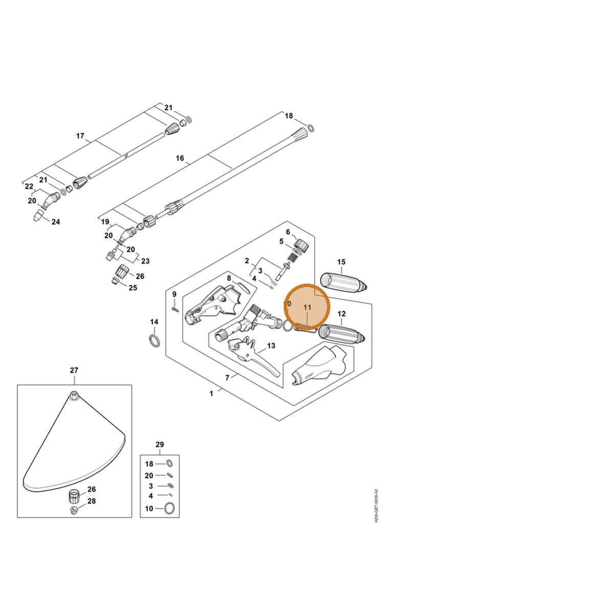 STIHL part 4255-502-0700 — IPL diagram snippet (6x zoom, amber highlight)