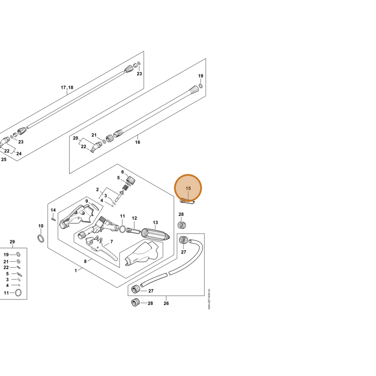 STIHL part 4255-502-0701 — IPL diagram snippet (6x zoom, amber highlight)