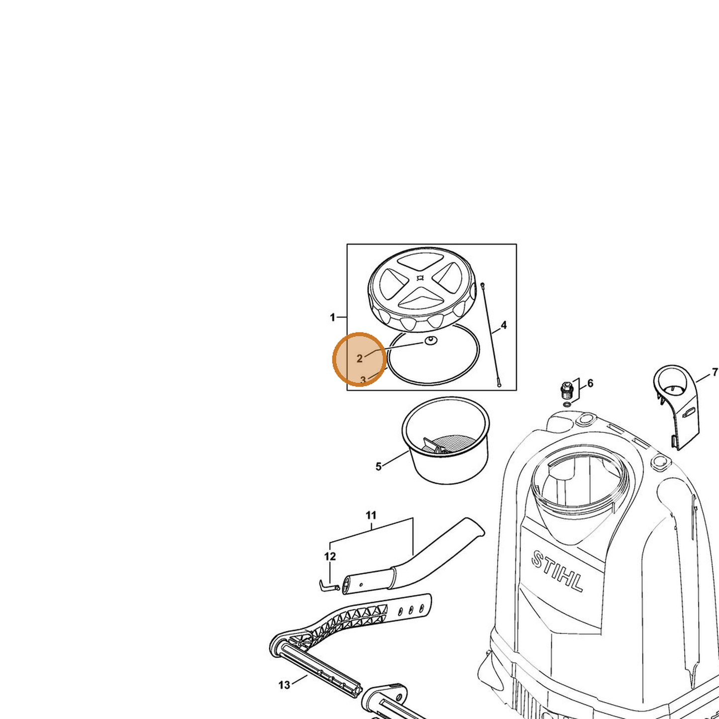 STIHL part 4255-512-0600 — IPL diagram snippet (6x zoom, amber highlight)