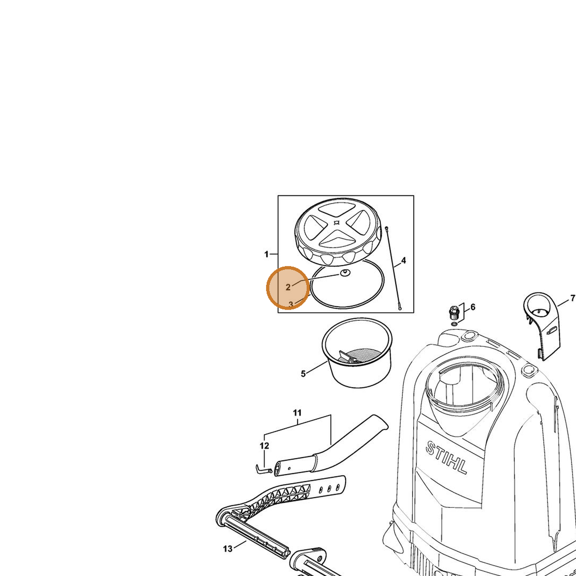 STIHL part 4255-512-0600 — IPL diagram snippet (6x zoom, amber highlight)