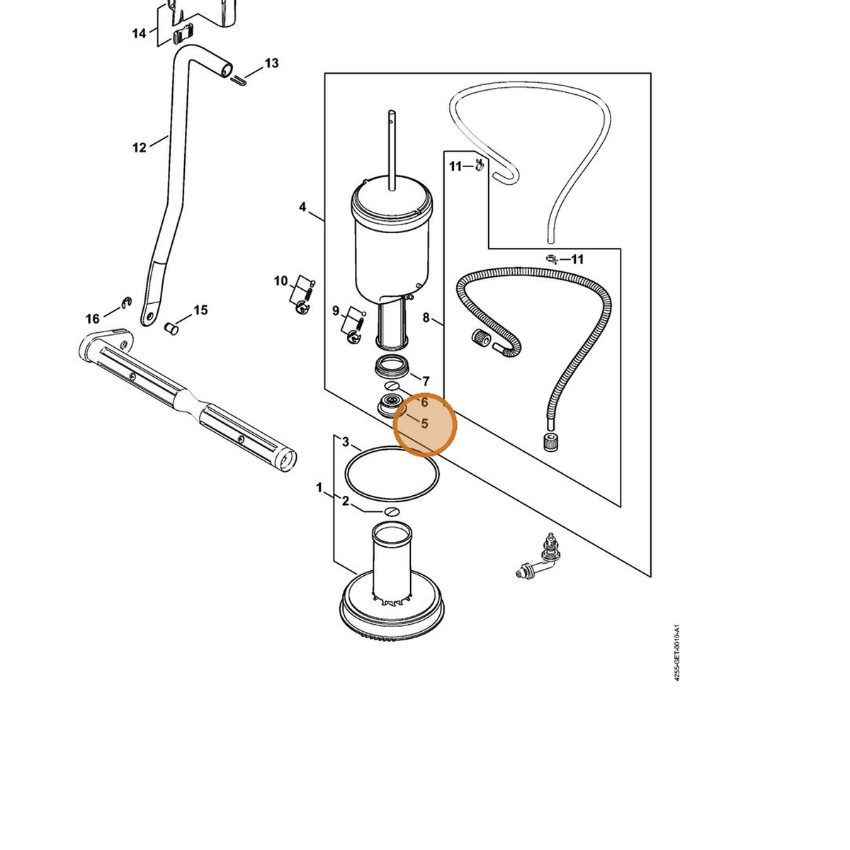 STIHL part 4255-512-0700 — IPL diagram snippet (6x zoom, amber highlight)