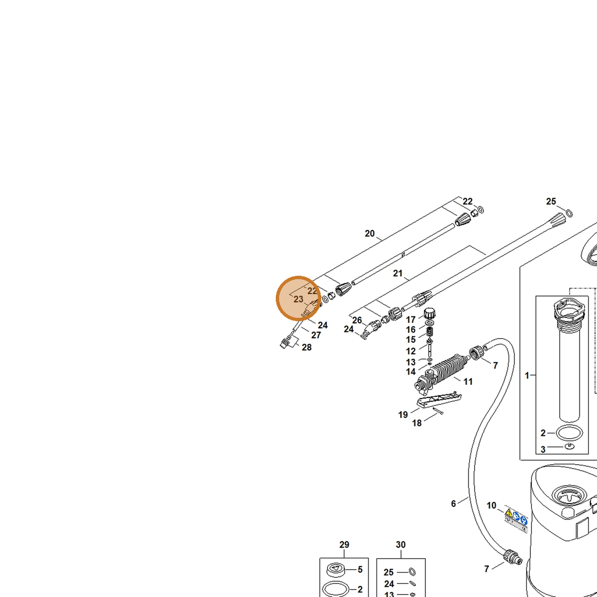 STIHL part 4255-513-0200 — IPL diagram snippet (6x zoom, amber highlight)