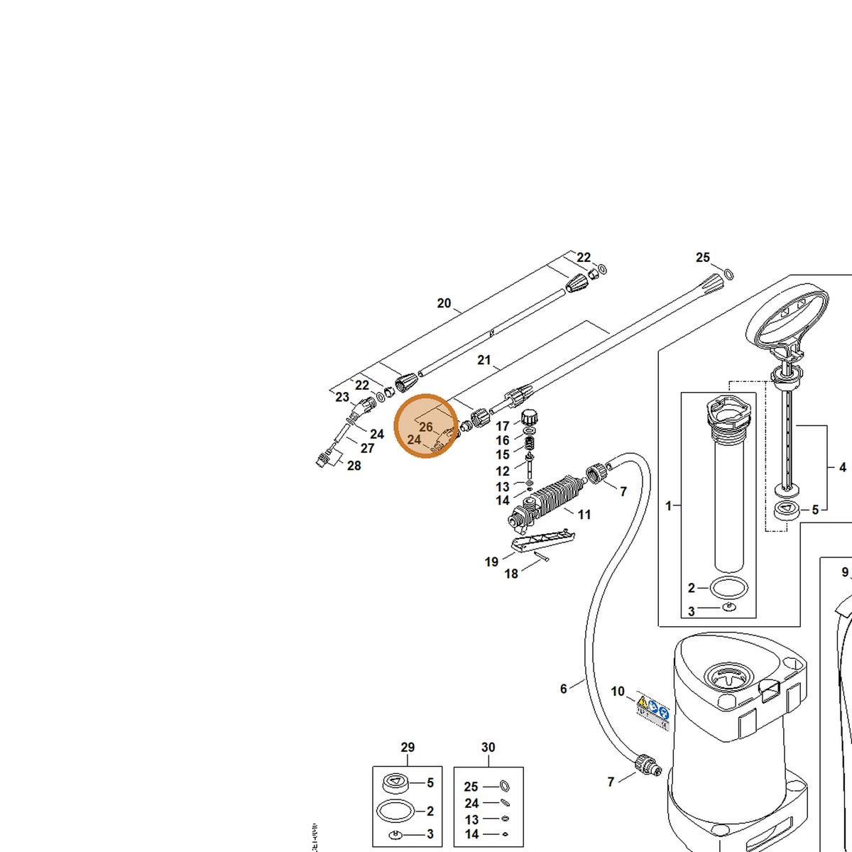 STIHL part 4255-513-0201 — IPL diagram snippet (6x zoom, amber highlight)