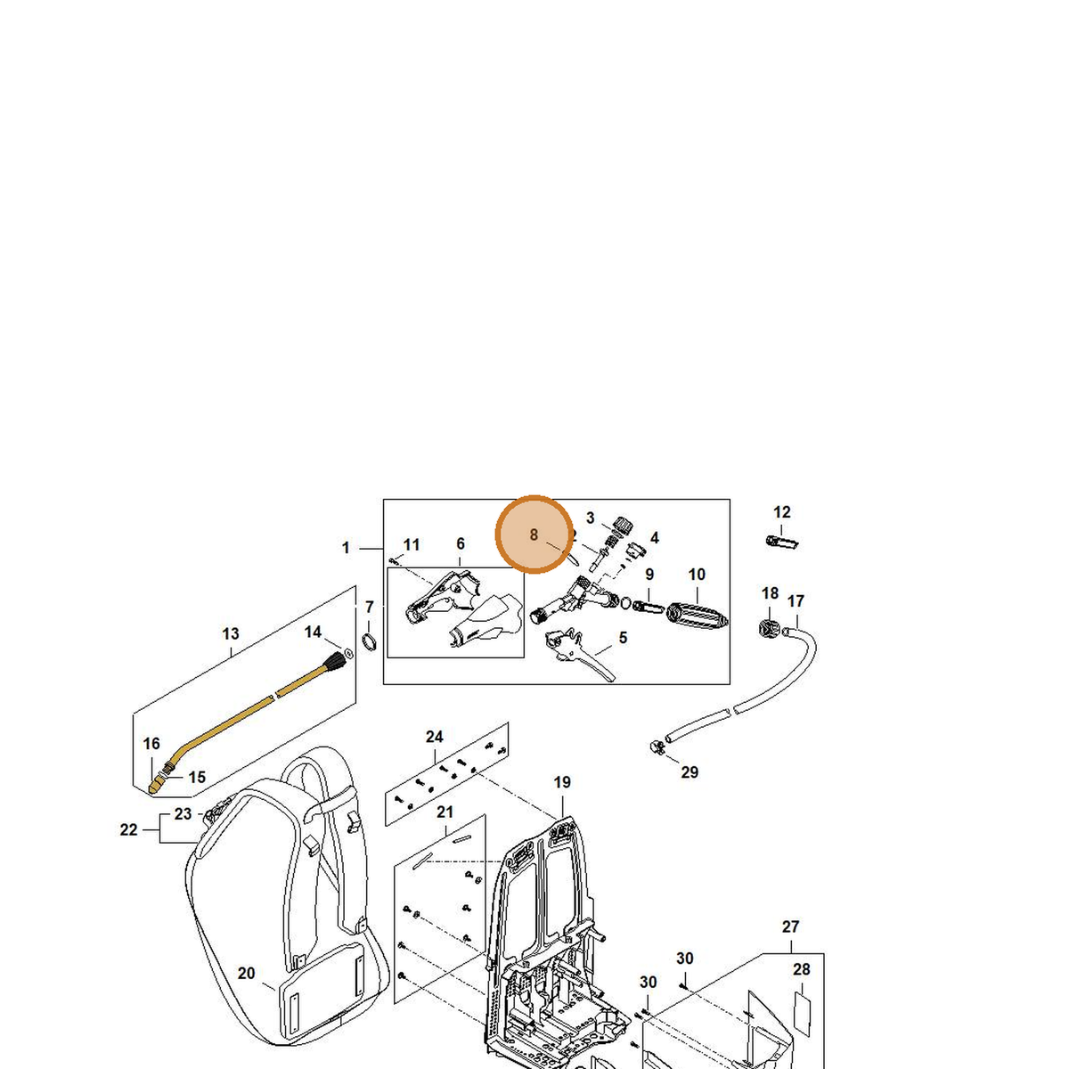 STIHL part 4255-523-2000 — IPL diagram snippet (6x zoom, amber highlight)