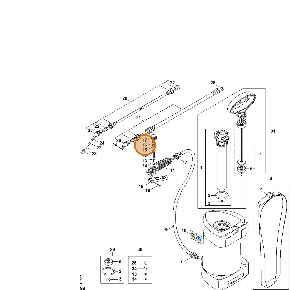STIHL part 4255-529-0200 — IPL diagram snippet (6x zoom, amber highlight)