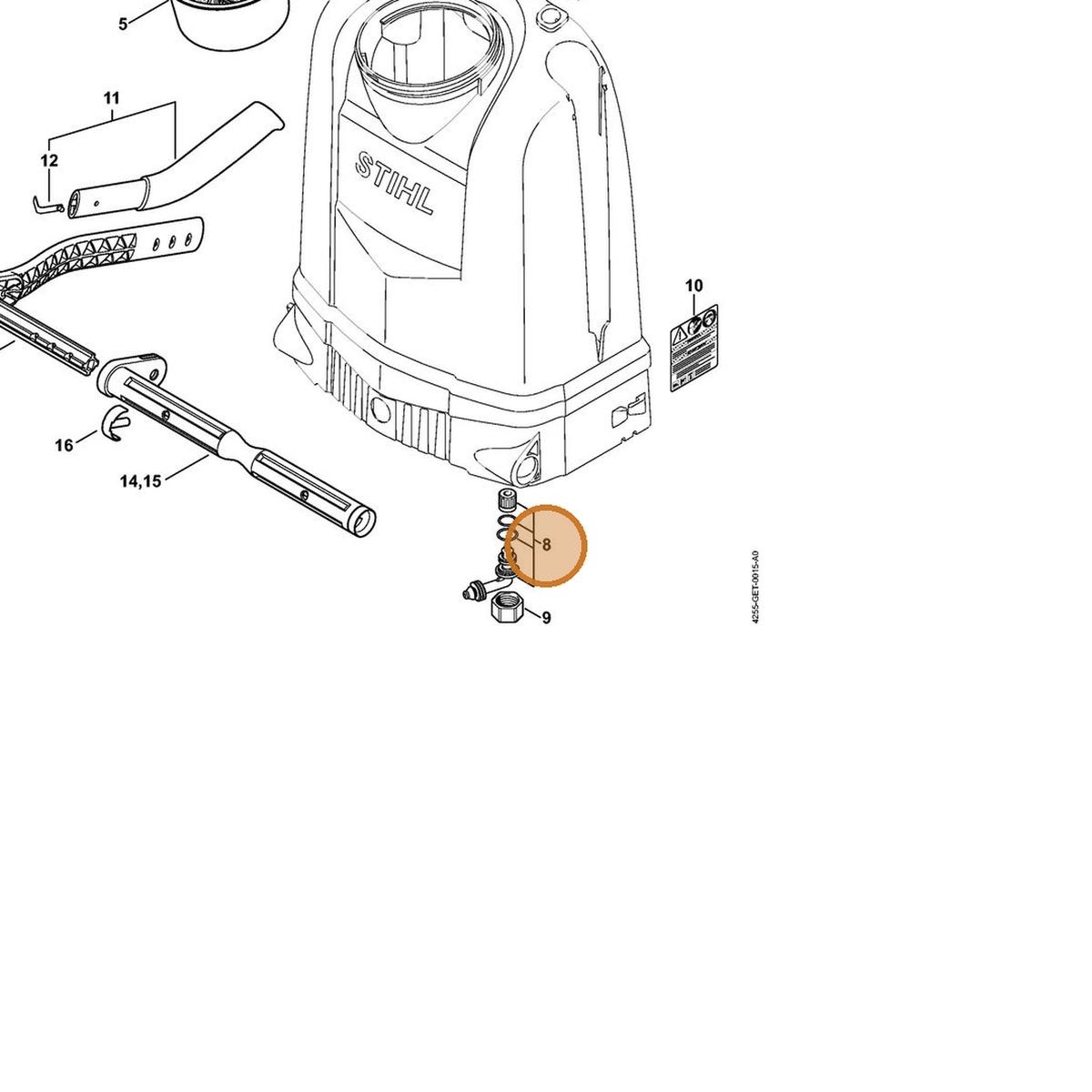 STIHL part 4255-670-0102 — IPL diagram snippet (6x zoom, amber highlight)
