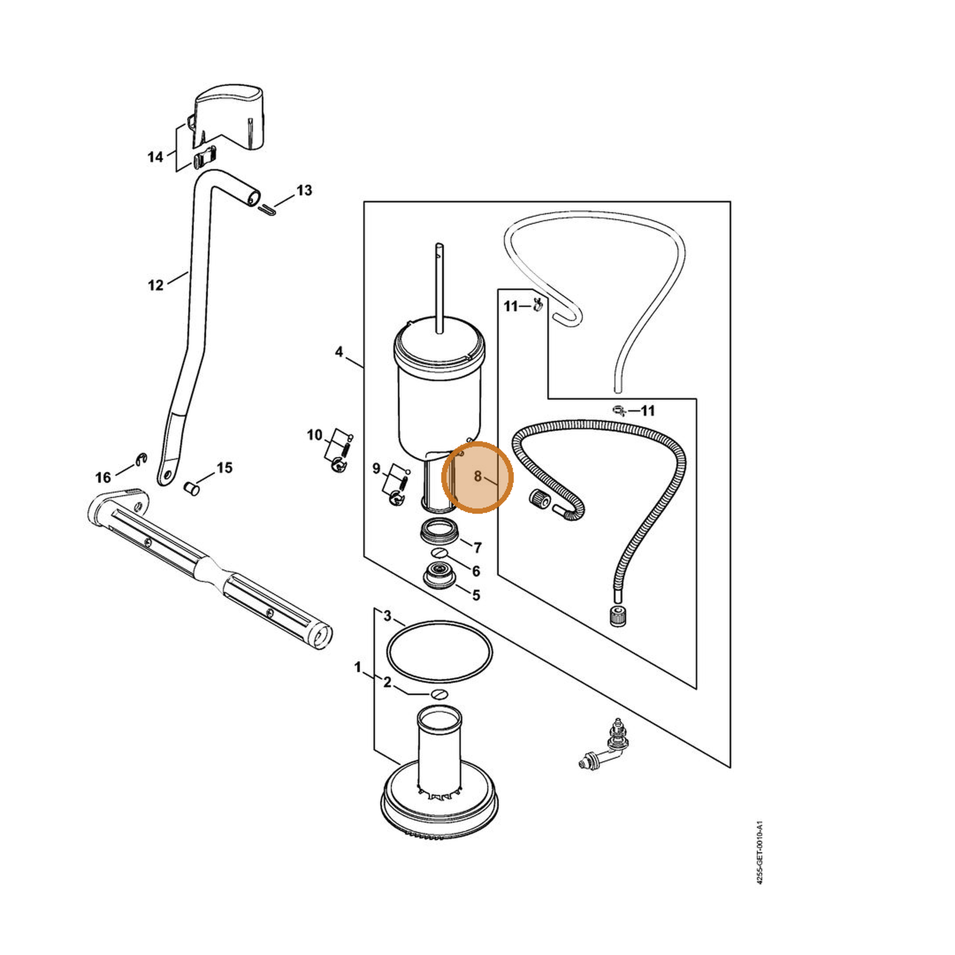 STIHL part 4255-670-0300 — IPL diagram snippet (6x zoom, amber highlight)