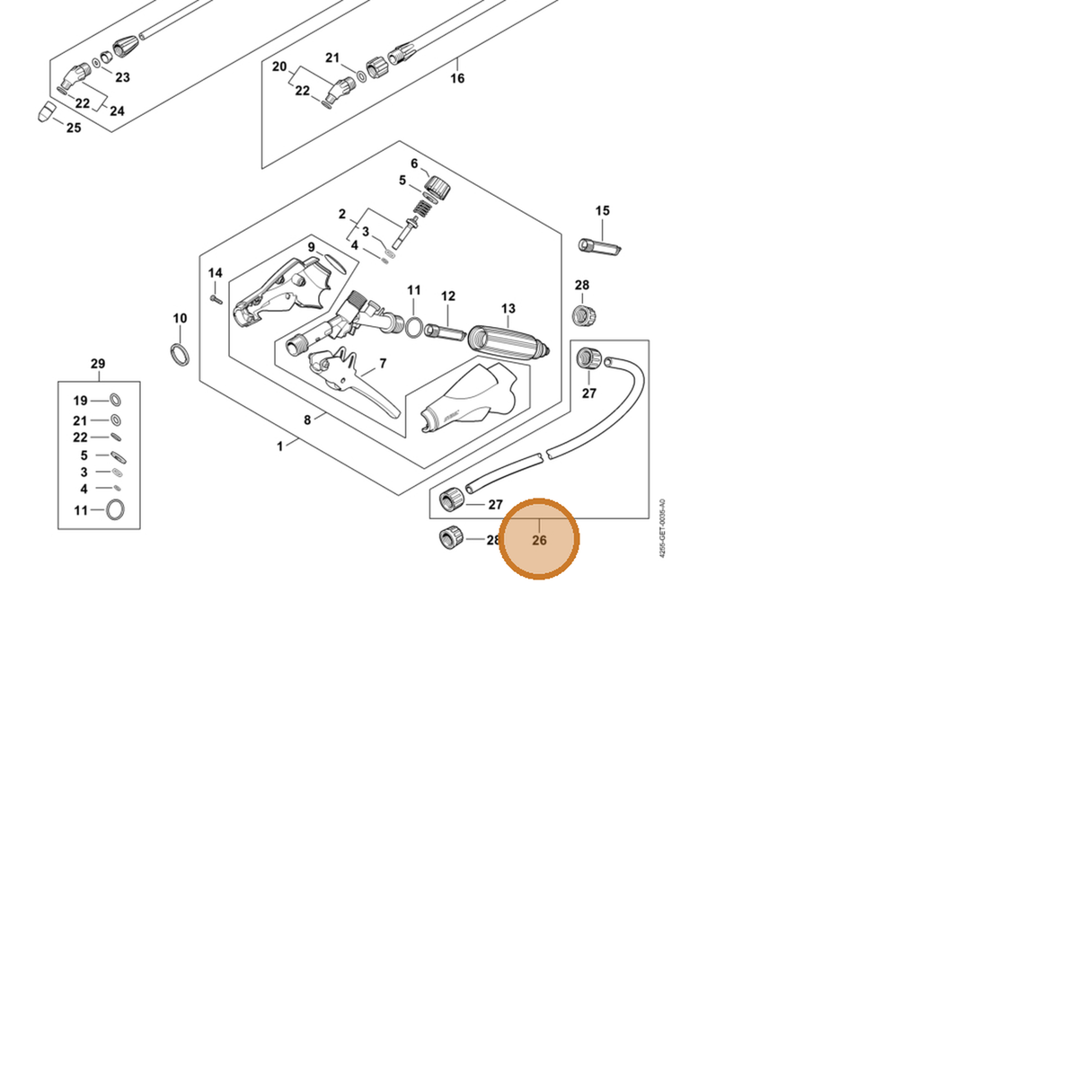 STIHL part 4255-670-0301 — IPL diagram snippet (6x zoom, amber highlight)