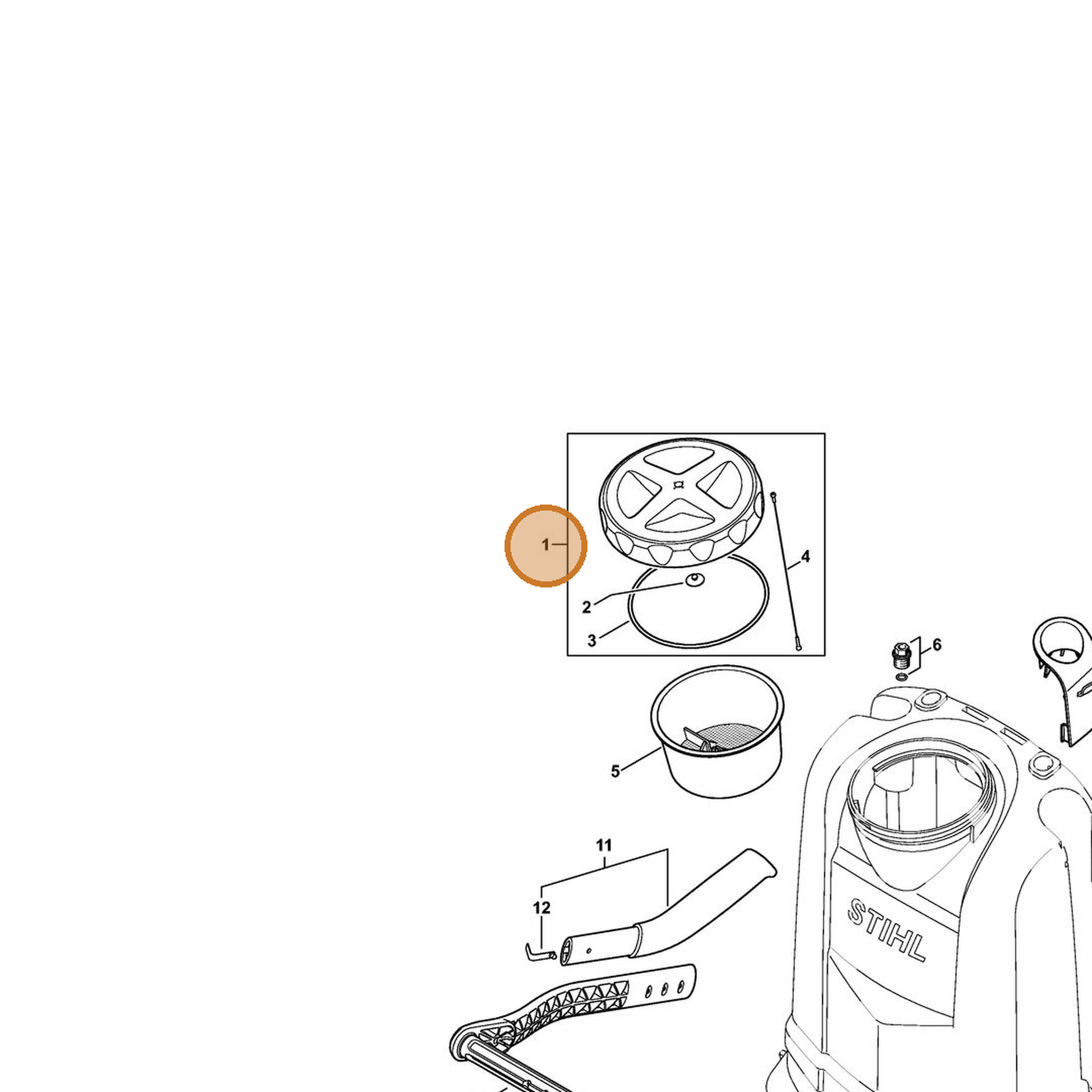 STIHL part 4255-700-0900 — IPL diagram snippet (6x zoom, amber highlight)