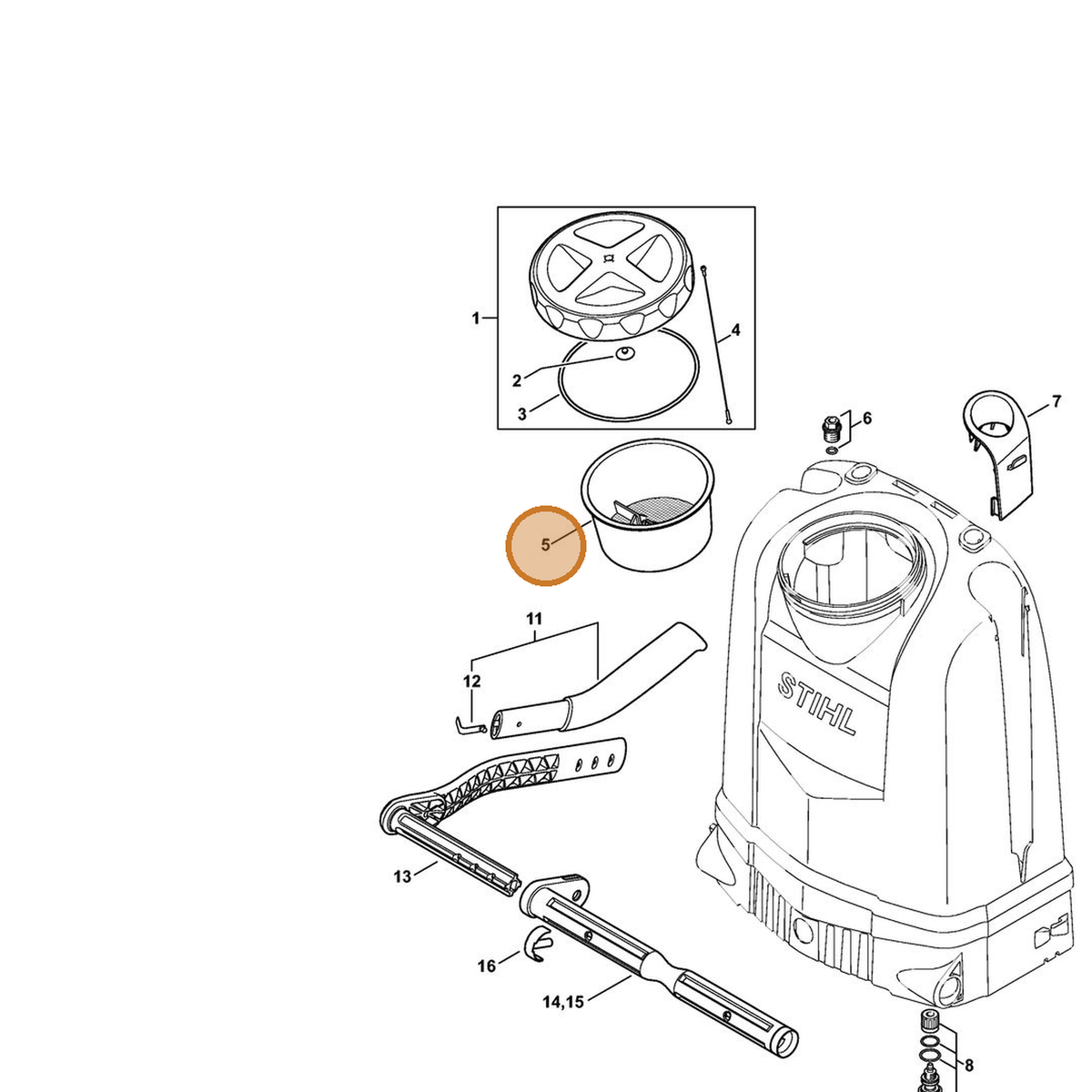 STIHL part 4255-708-1000 — IPL diagram snippet (6x zoom, amber highlight)