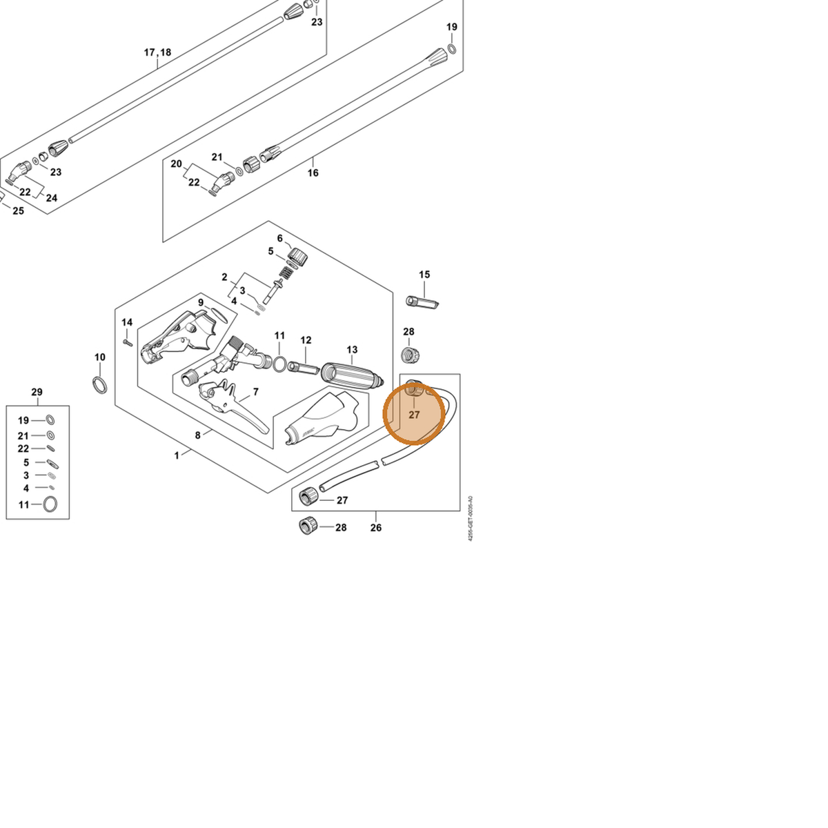 STIHL part 4255-708-3105 — IPL diagram snippet (6x zoom, amber highlight)