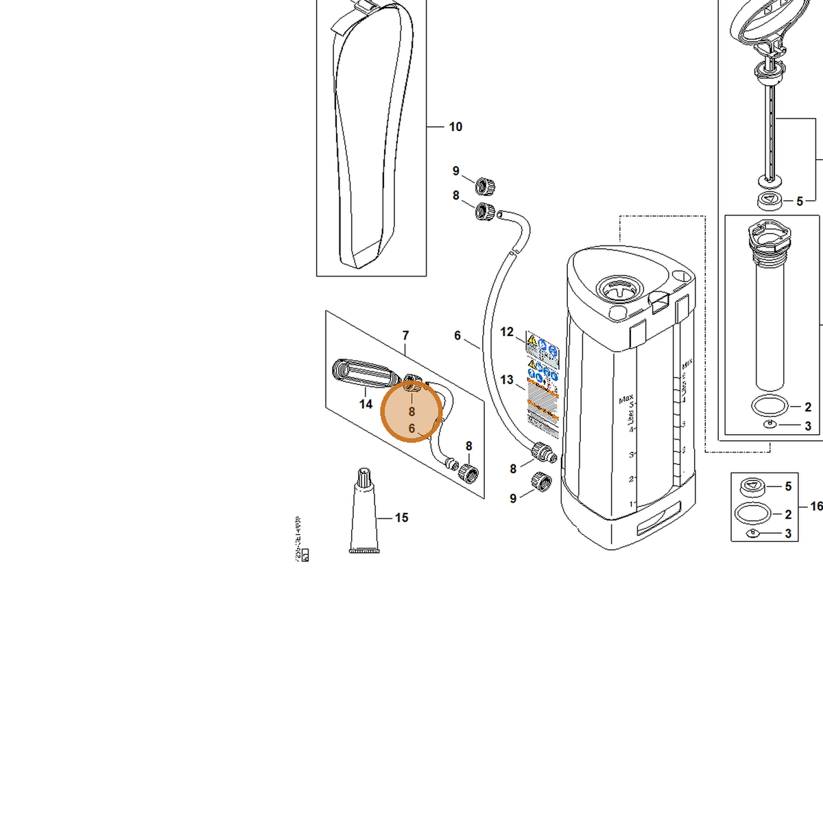 STIHL part 4255-708-3107 — IPL diagram snippet (6x zoom, amber highlight)