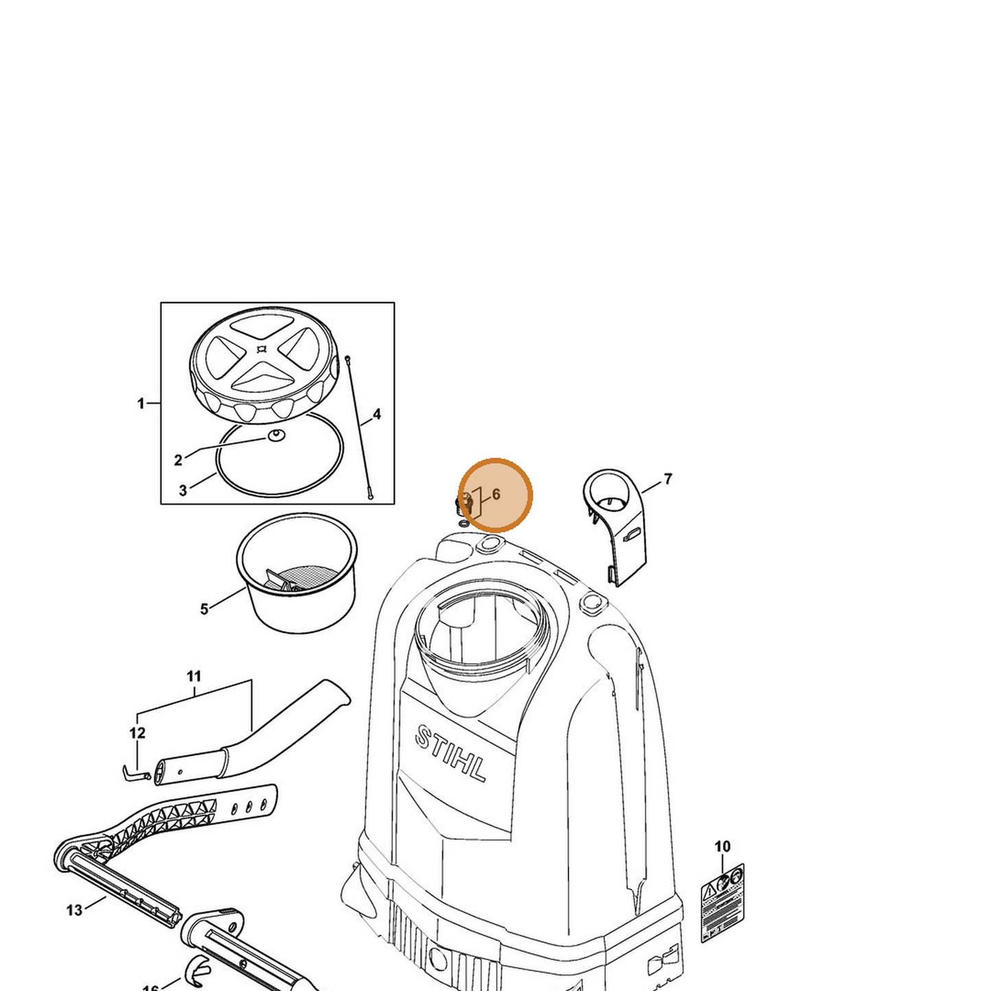 STIHL part 4255-740-8100 — IPL diagram snippet (6x zoom, amber highlight)