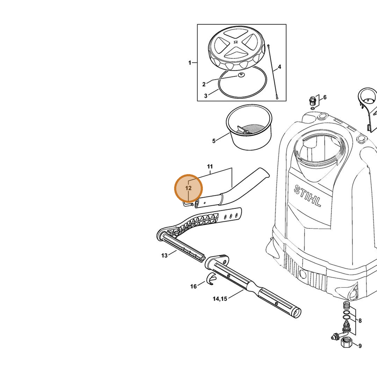 STIHL part 4255-791-3100 — IPL diagram snippet (6x zoom, amber highlight)