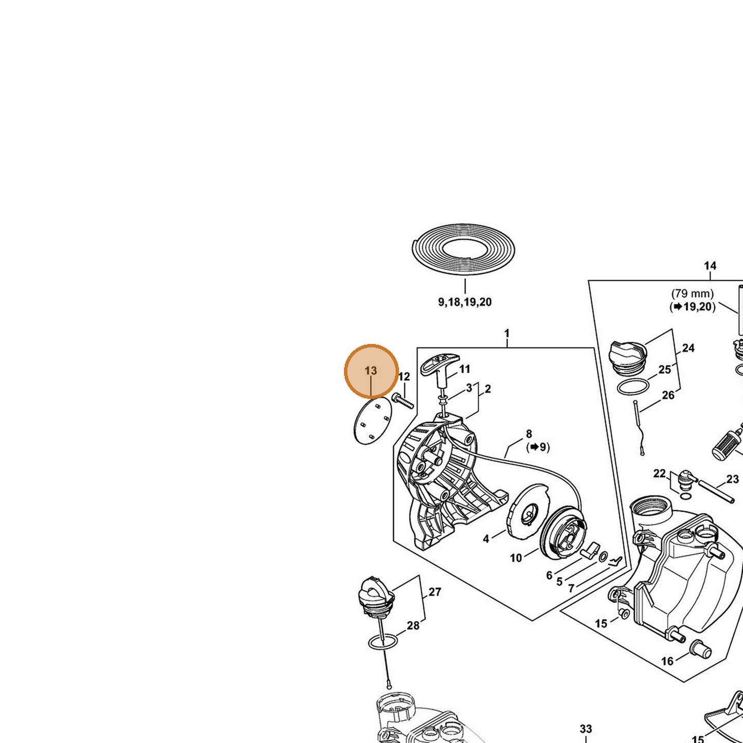 STIHL part 4280-967-1500 — IPL diagram snippet (6x zoom, amber highlight)