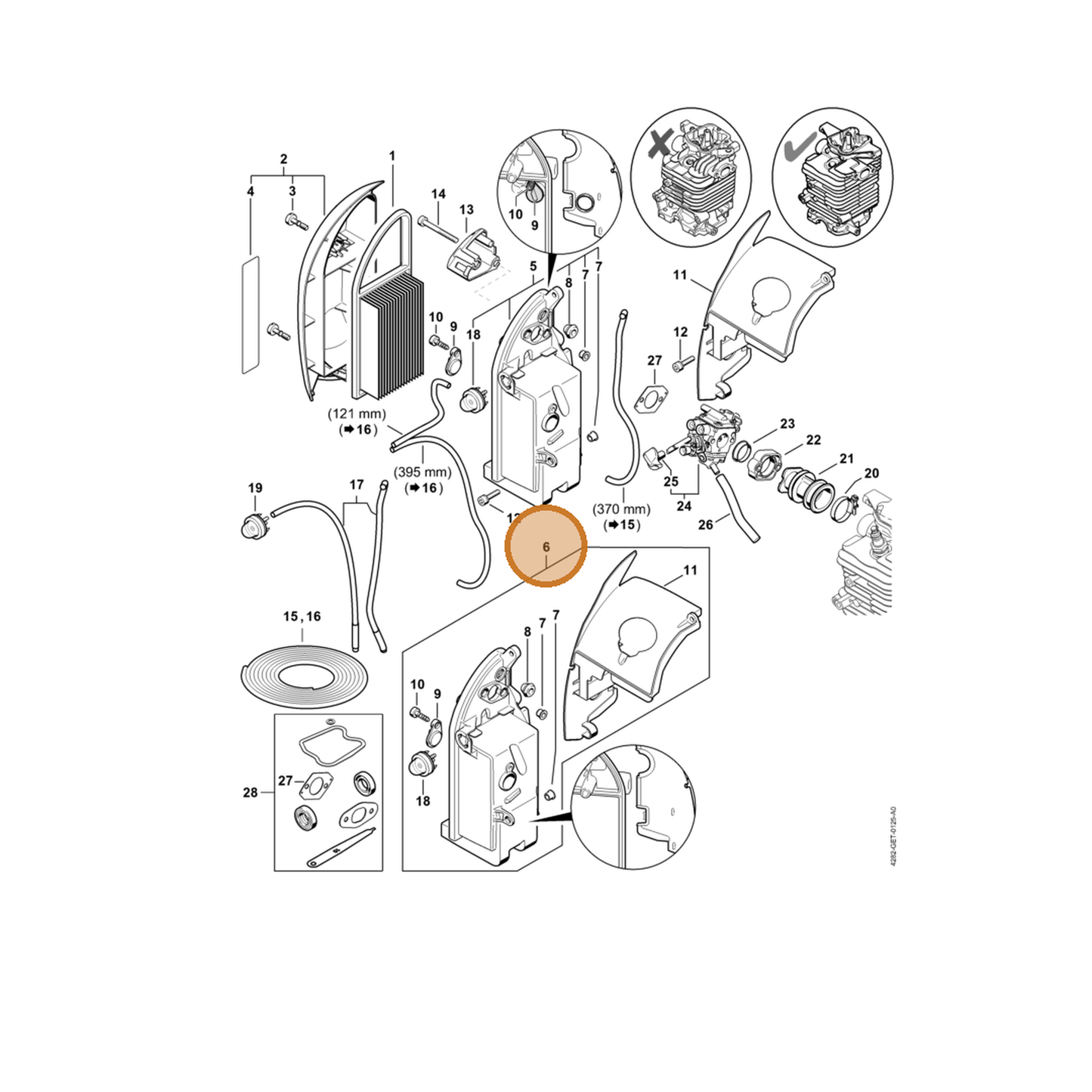 STIHL part 4282-007-1020 — IPL diagram snippet (6x zoom, amber highlight)