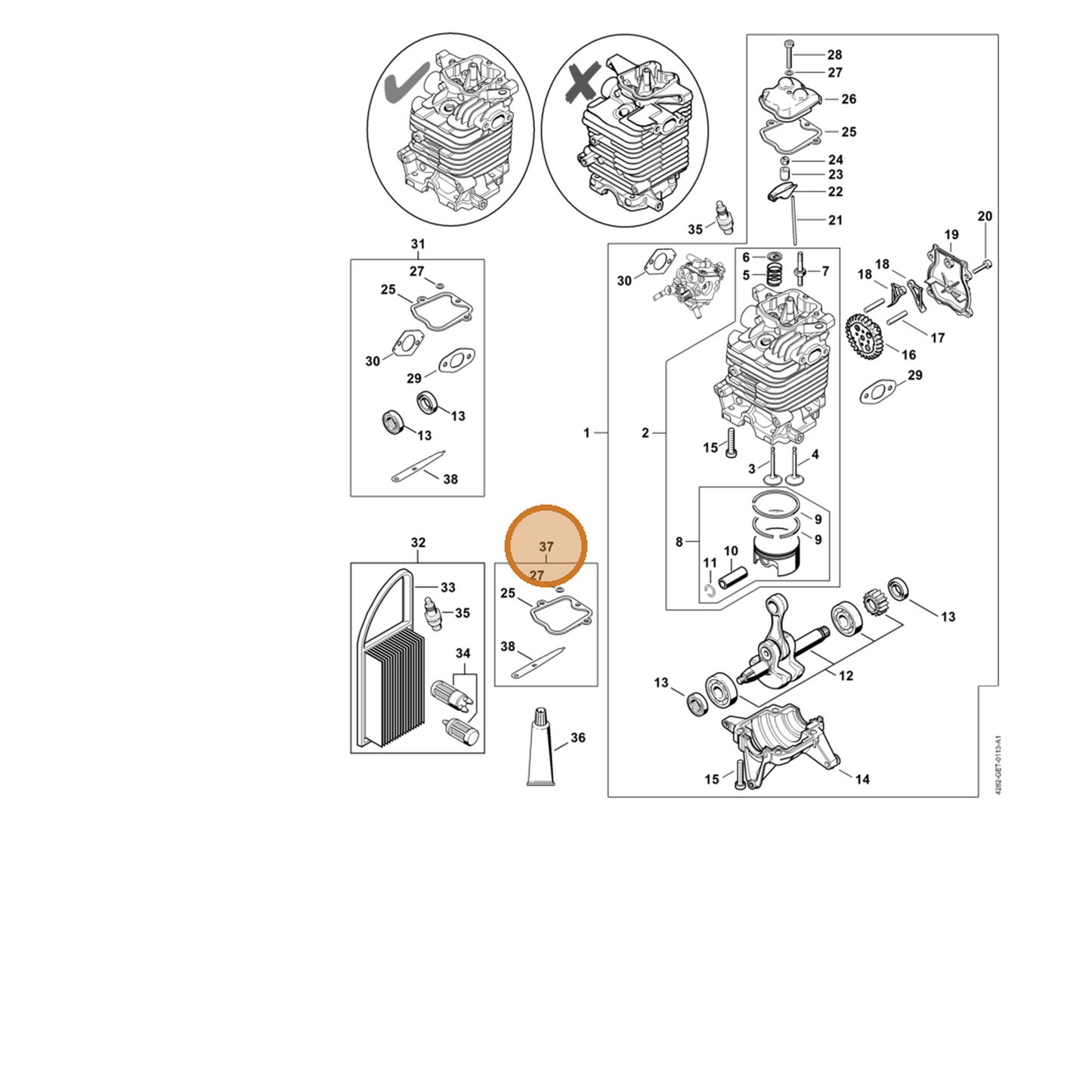 STIHL part 4282-007-1029 — IPL diagram snippet (6x zoom, amber highlight)