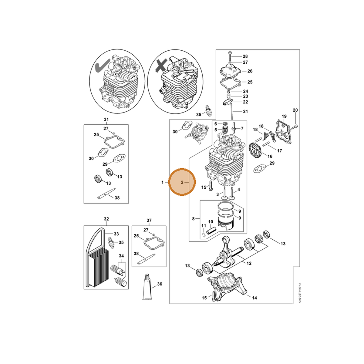 STIHL part 4282-020-1203 — IPL diagram snippet (6x zoom, amber highlight)