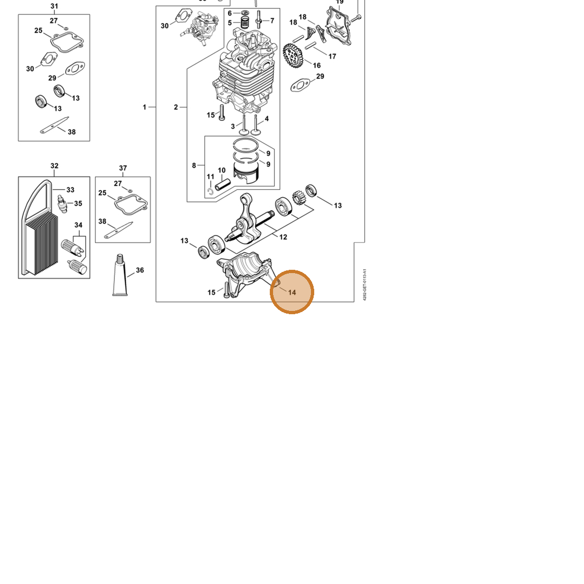 STIHL part 4282-021-2503 — IPL diagram snippet (6x zoom, amber highlight)
