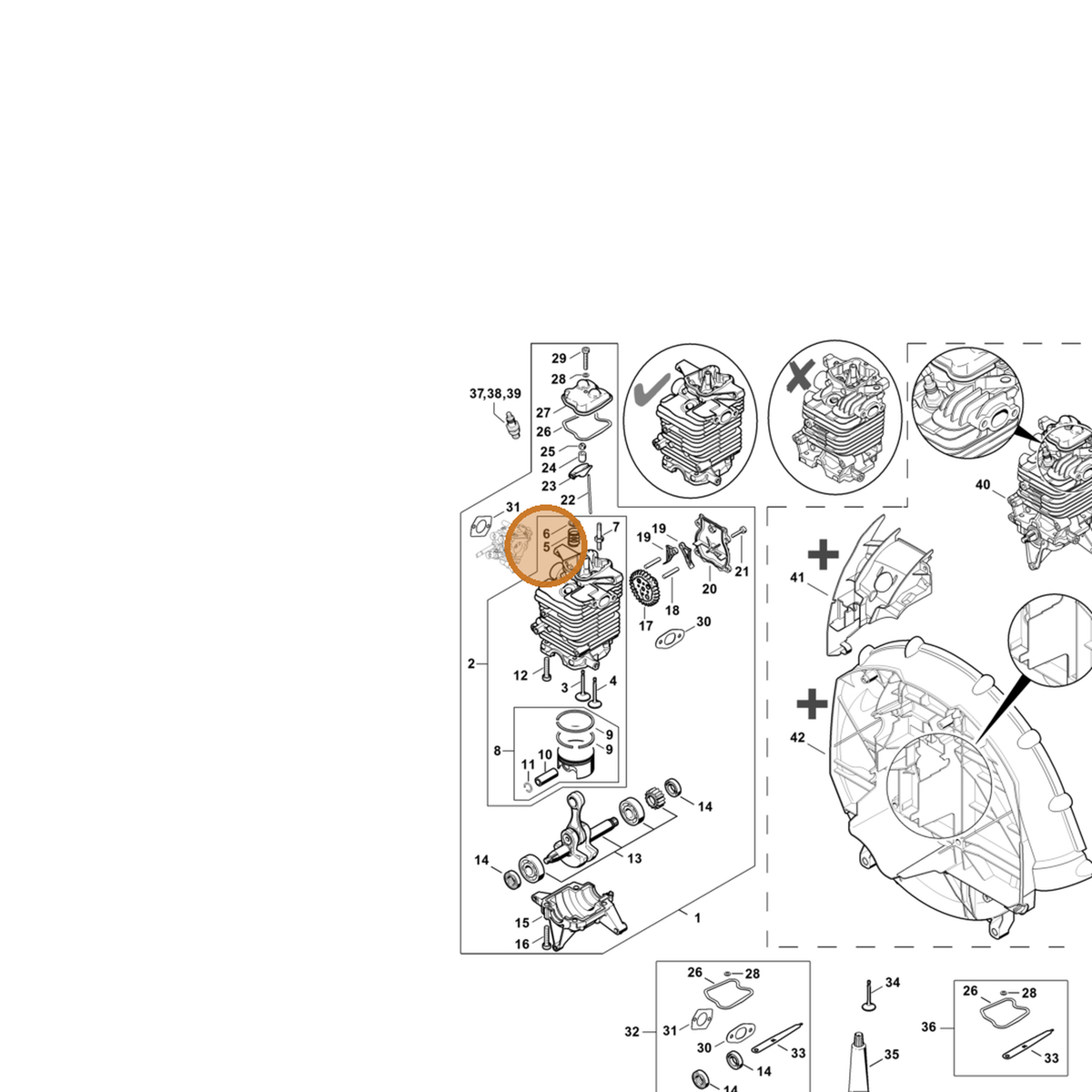 STIHL part 4282-025-1600 — IPL diagram snippet (6x zoom, amber highlight)