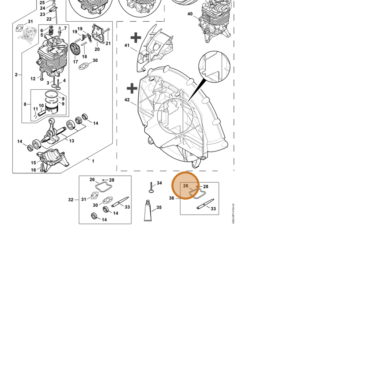 STIHL part 4282-029-0500 — IPL diagram snippet (6x zoom, amber highlight)