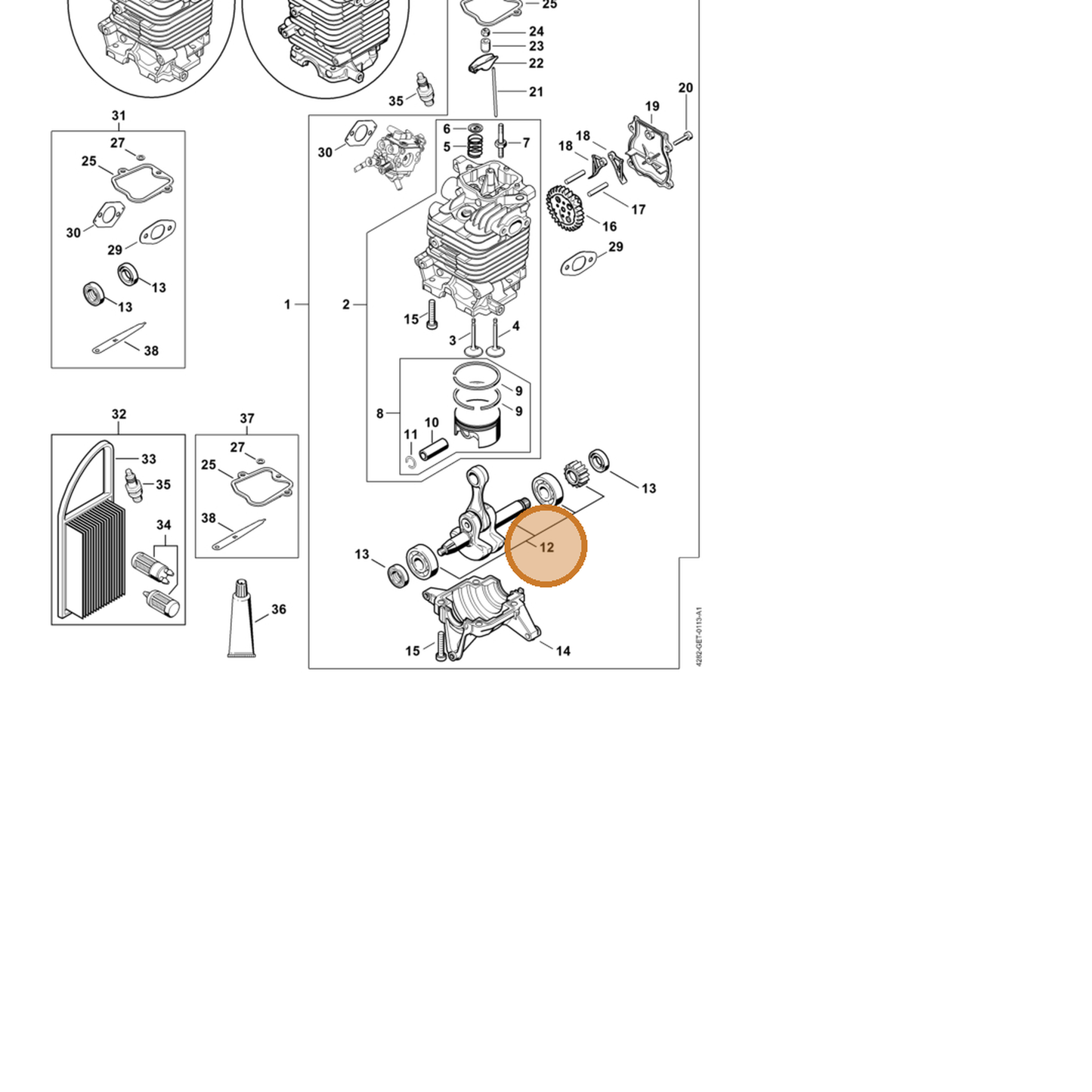 STIHL part 4282-030-0411 — IPL diagram snippet (6x zoom, amber highlight)