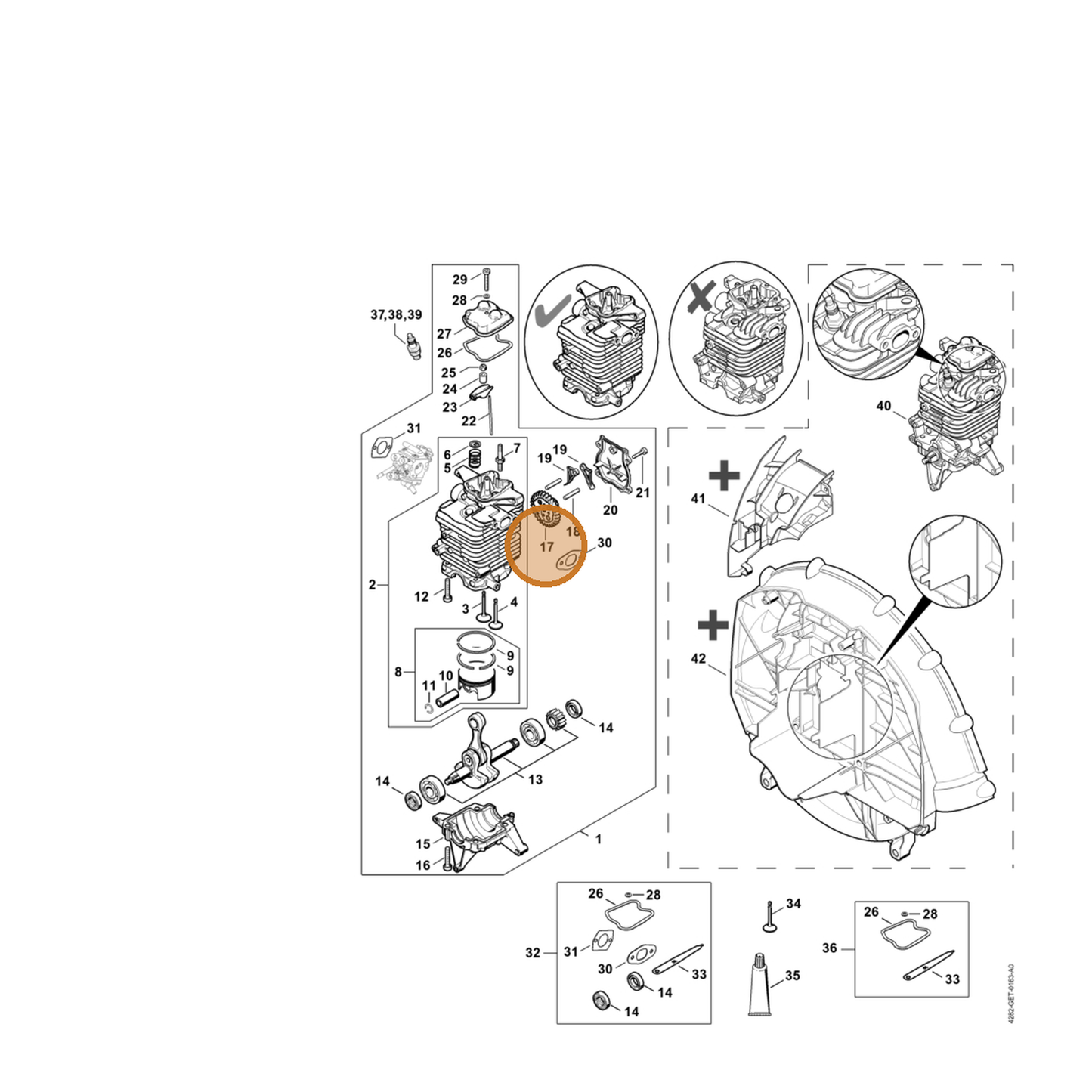 STIHL part 4282-030-1802 — IPL diagram snippet (6x zoom, amber highlight)