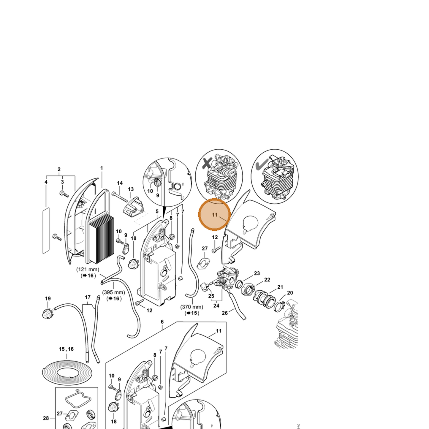 STIHL part 4282-087-3001 — IPL diagram snippet (6x zoom, amber highlight)