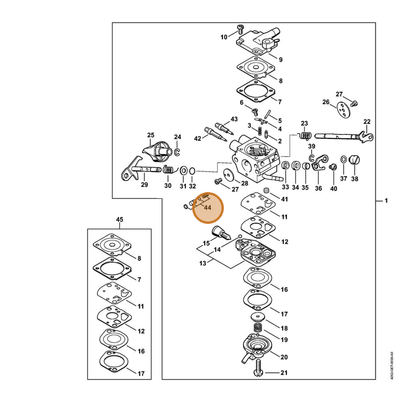 STIHL part 4282-120-9701 — IPL diagram snippet (6x zoom, amber highlight)