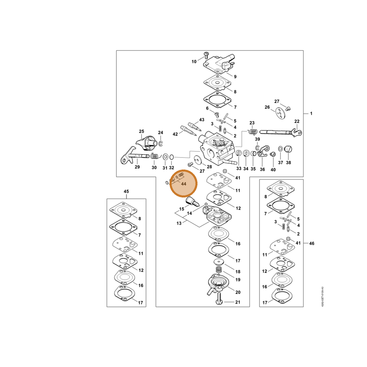 STIHL part 4282-120-9702 — IPL diagram snippet (6x zoom, amber highlight)