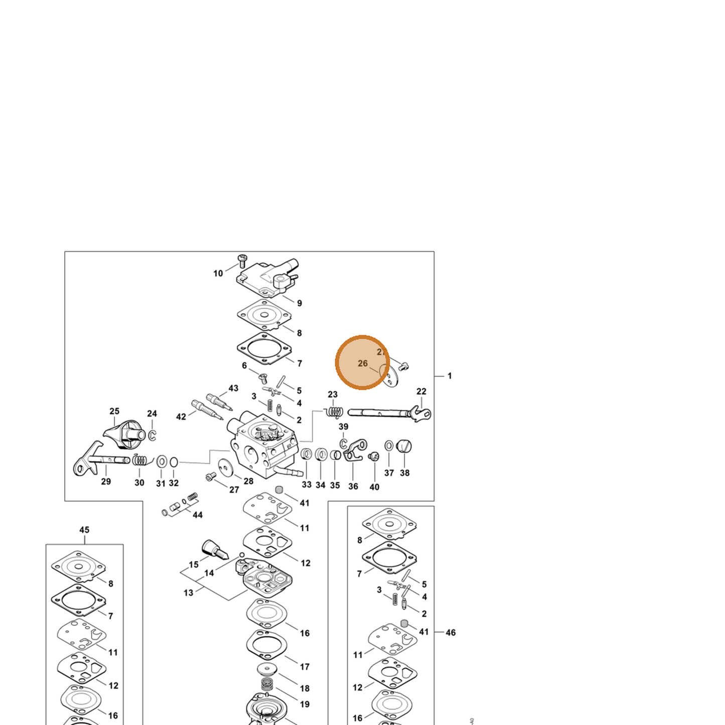 STIHL part 4282-121-2900 — IPL diagram snippet (6x zoom, amber highlight)