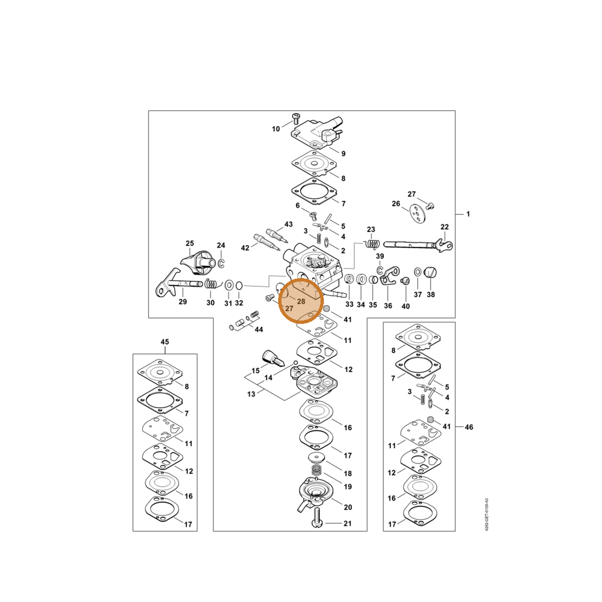 STIHL part 4282-121-3300 — IPL diagram snippet (6x zoom, amber highlight)