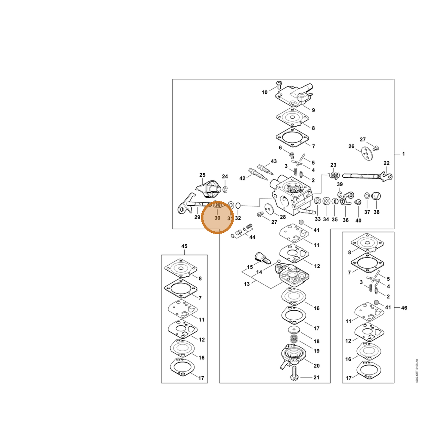 STIHL part 4282-122-3004 — IPL diagram snippet (6x zoom, amber highlight)