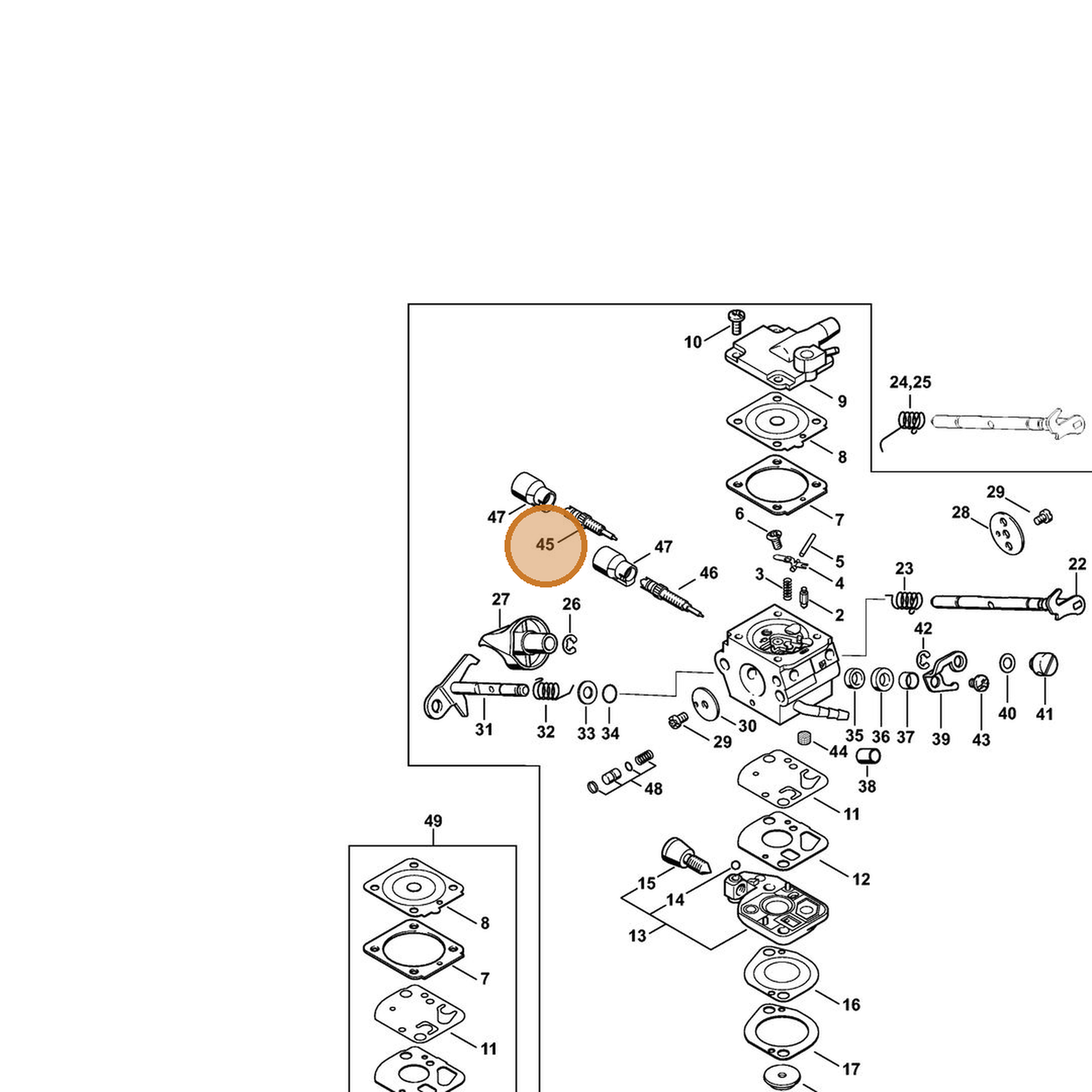 STIHL part 4282-122-6702 — IPL diagram snippet (6x zoom, amber highlight)