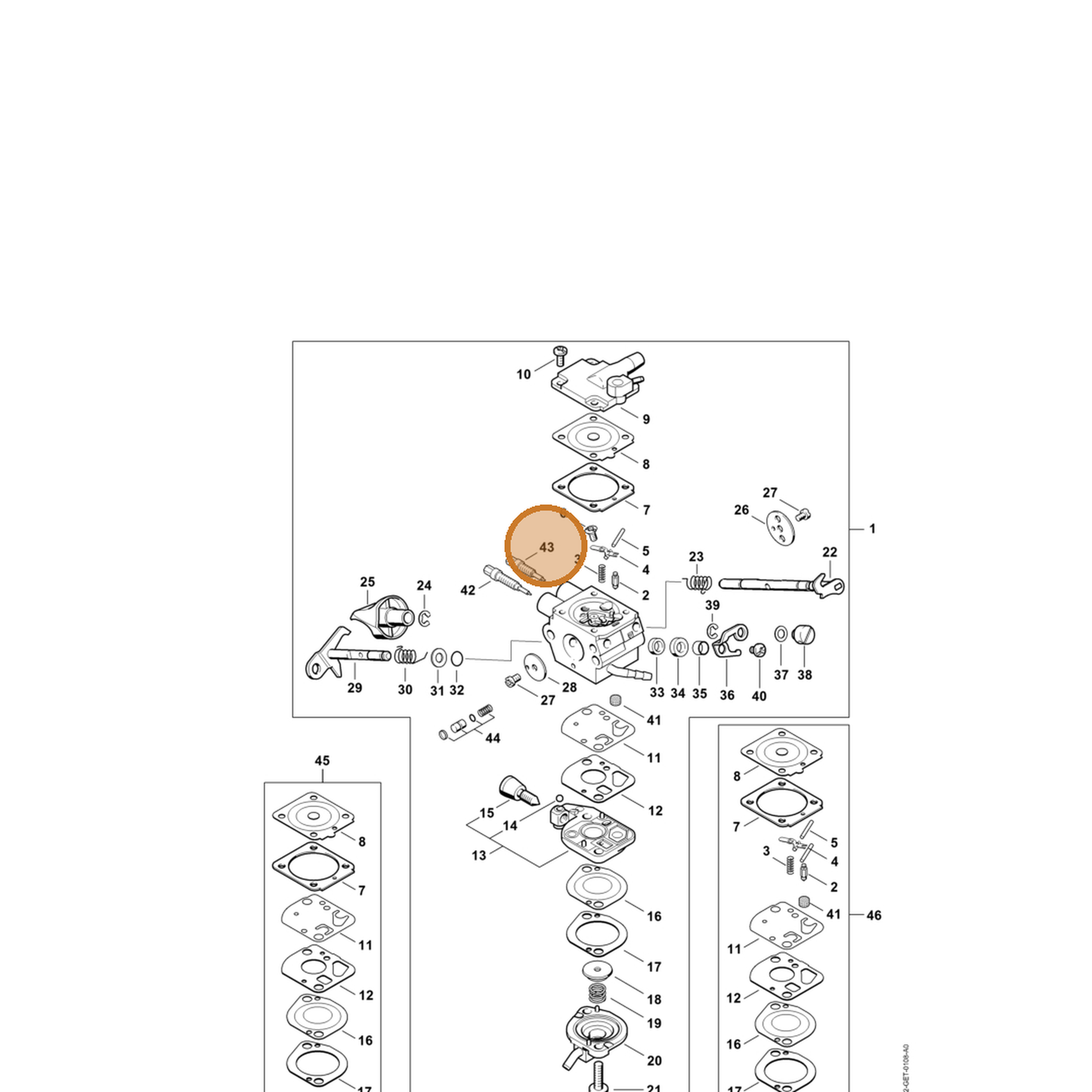 STIHL part 4282-122-6705 — IPL diagram snippet (6x zoom, amber highlight)