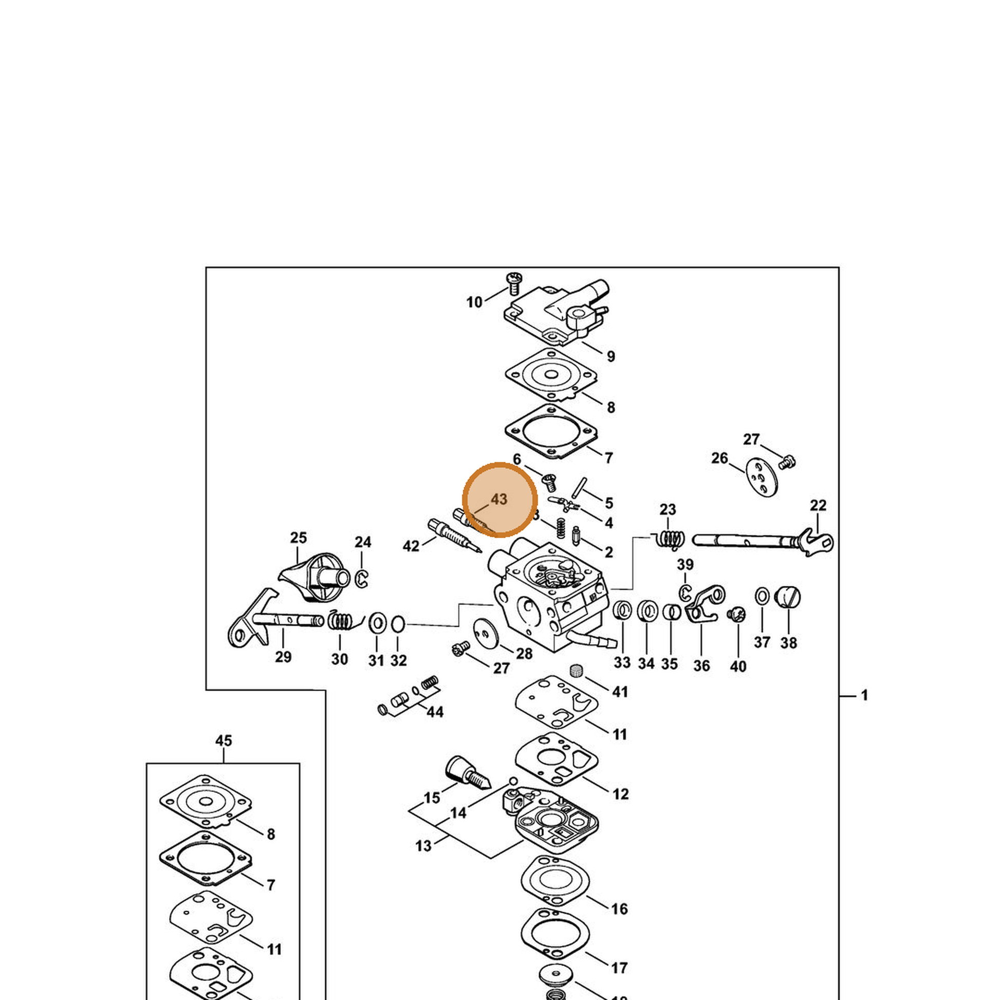 STIHL part 4282-122-6707 — IPL diagram snippet (6x zoom, amber highlight)