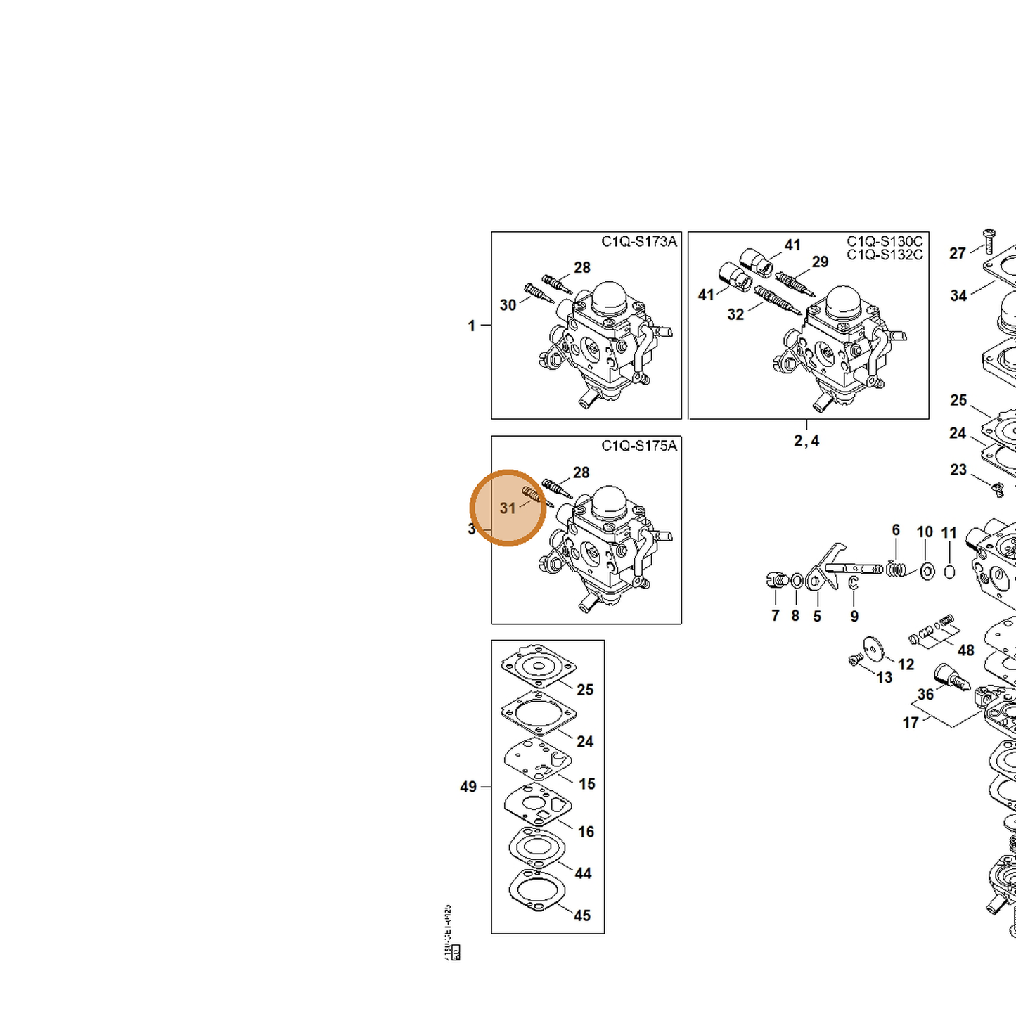 STIHL part 4282-122-6801 — IPL diagram snippet (6x zoom, amber highlight)