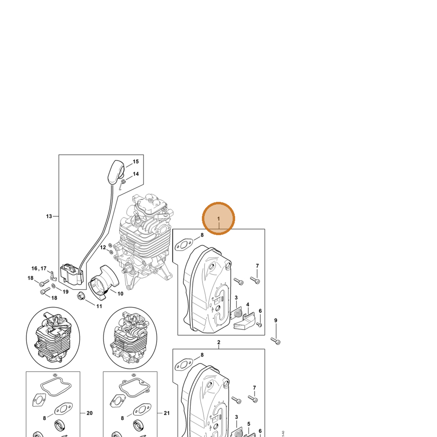 STIHL part 4282-140-0604 — IPL diagram snippet (6x zoom, amber highlight)