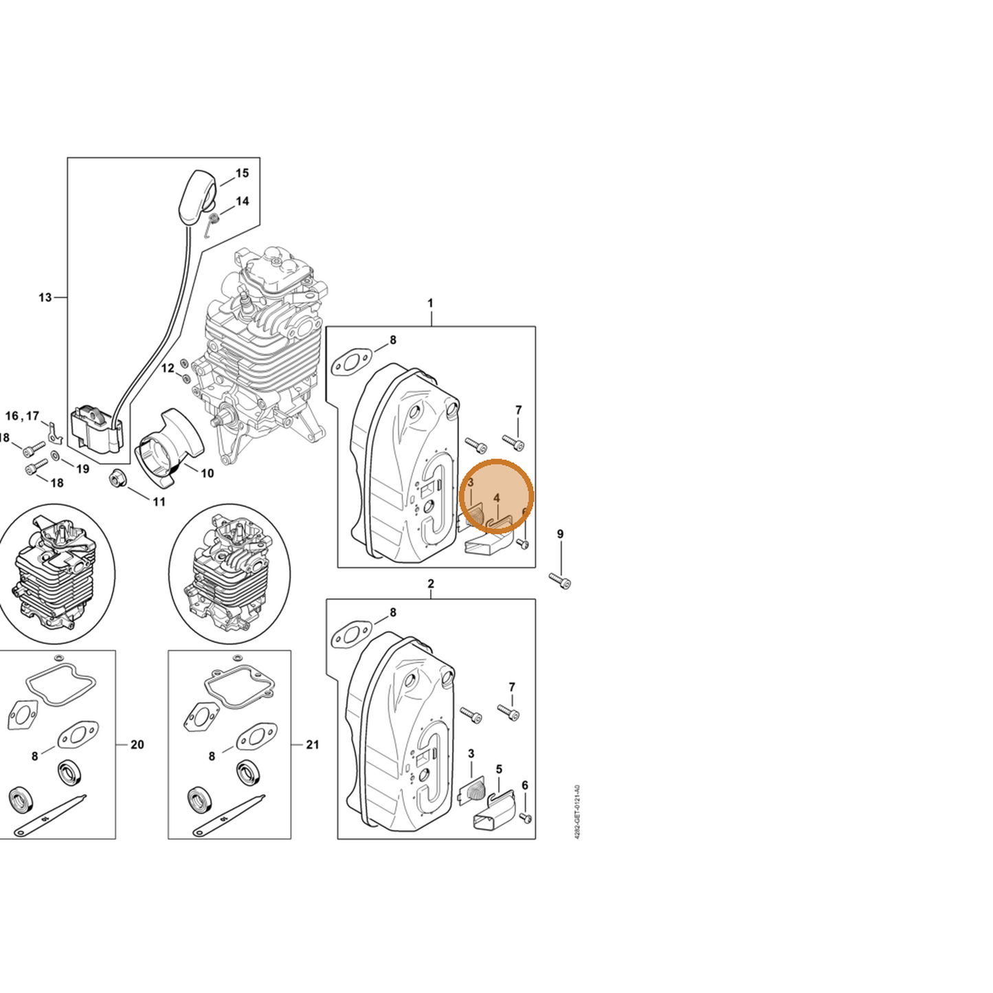 STIHL part 4282-145-8102 — IPL diagram snippet (6x zoom, amber highlight)