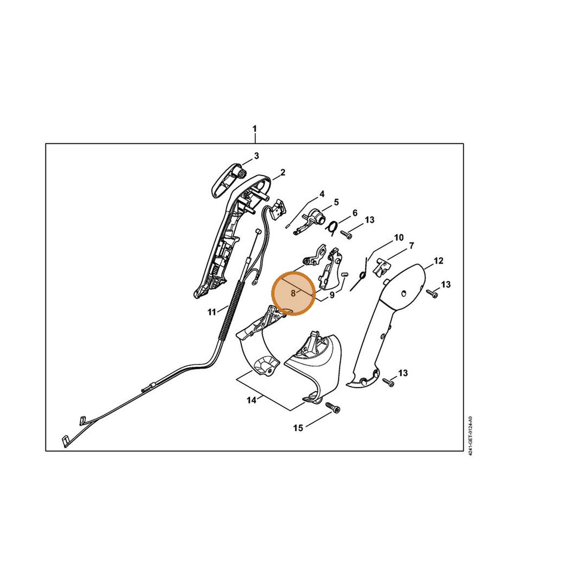 STIHL part 4282-180-1500 — IPL diagram snippet (6x zoom, amber highlight)