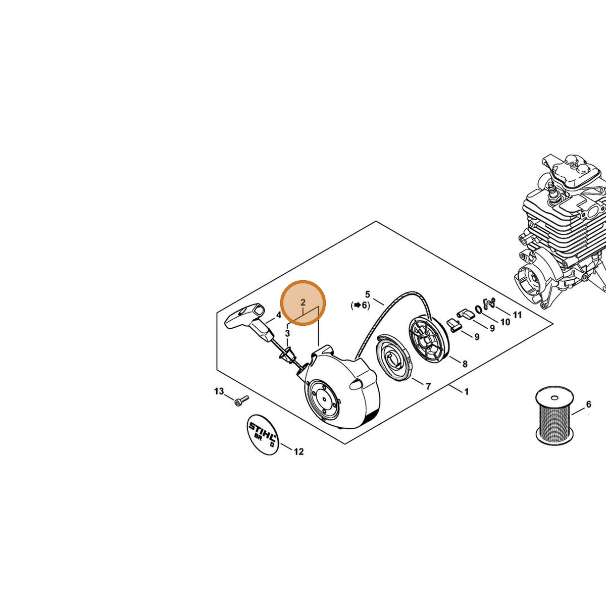 STIHL part 4282-190-0400 — IPL diagram snippet (6x zoom, amber highlight)
