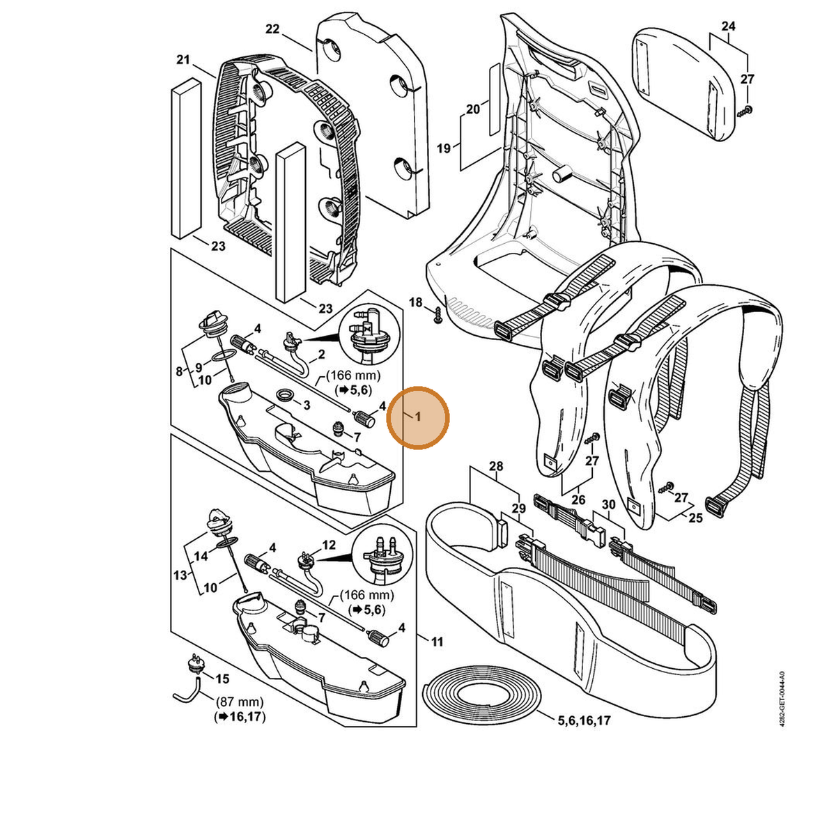 STIHL part 4282-350-0407 — IPL diagram snippet (6x zoom, amber highlight)
