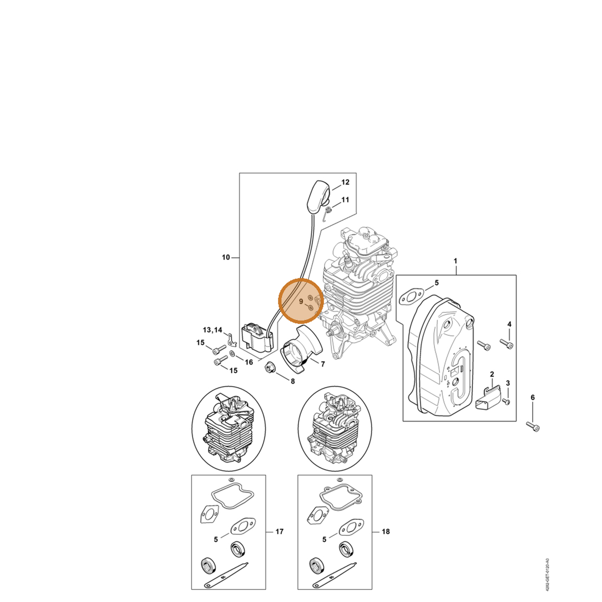 STIHL part 4282-404-9300 — IPL diagram snippet (6x zoom, amber highlight)