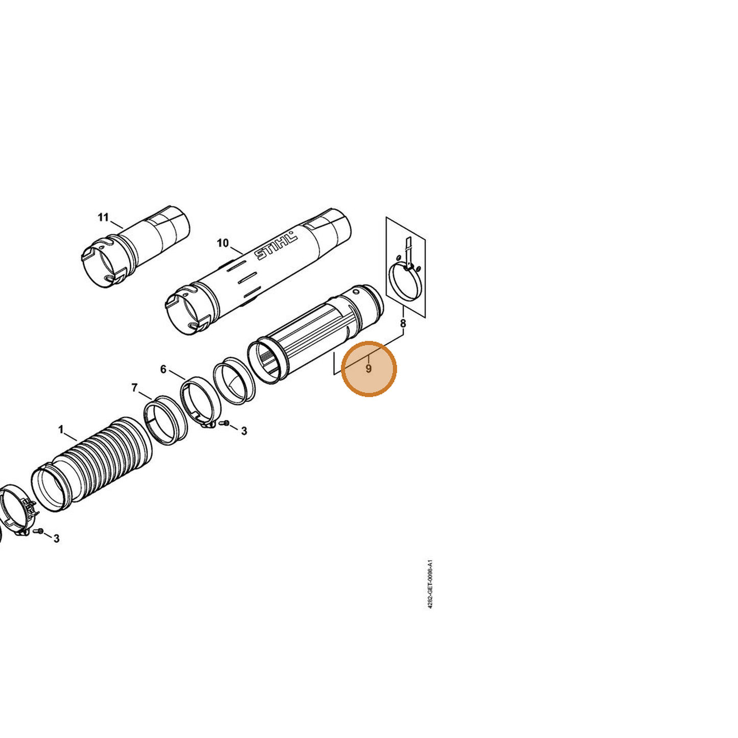 STIHL part 4282-700-1808 — IPL diagram snippet (6x zoom, amber highlight)