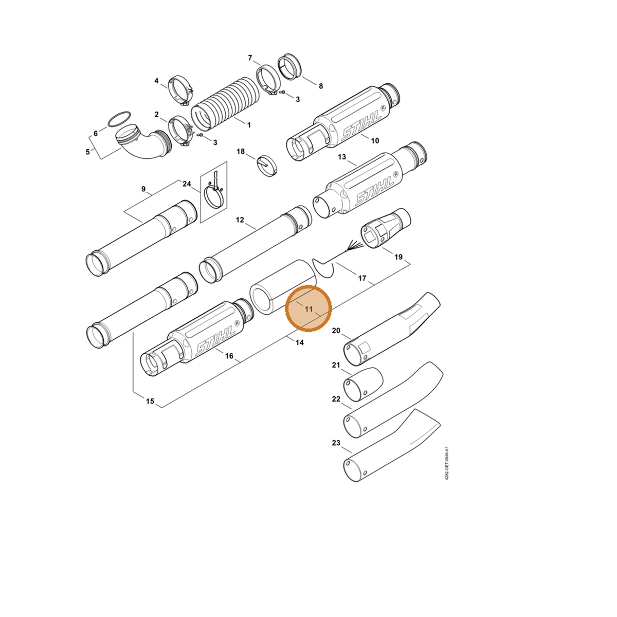 STIHL part 4282-706-3221 — IPL diagram snippet (6x zoom, amber highlight)