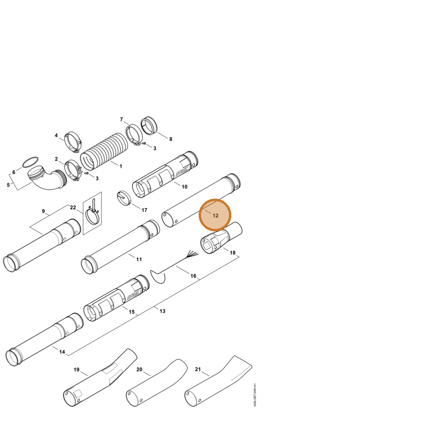 STIHL part 4282-708-3400 — IPL diagram snippet (6x zoom, amber highlight)