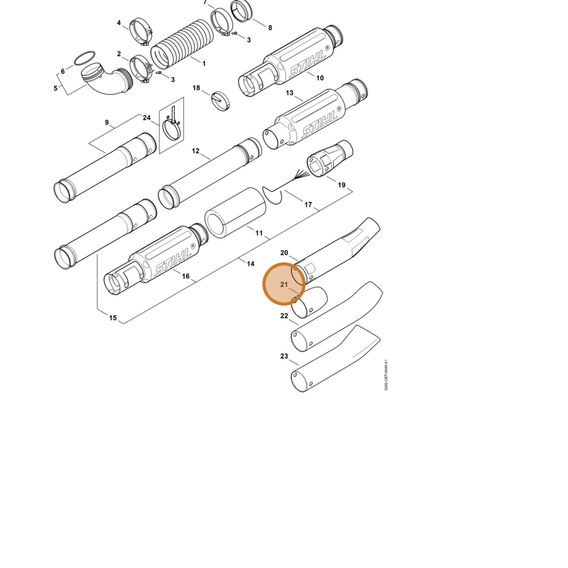 STIHL part 4282-708-6310 — IPL diagram snippet (6x zoom, amber highlight)