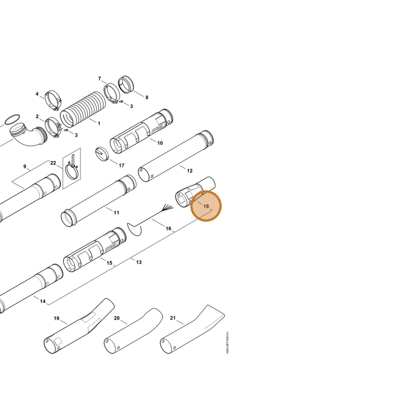 STIHL part 4282-708-6350 — IPL diagram snippet (6x zoom, amber highlight)