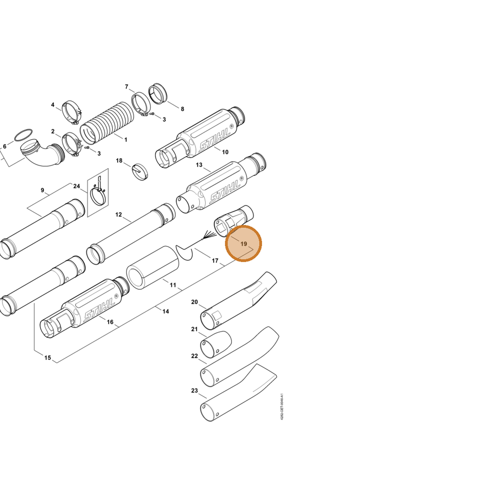 STIHL part 4282-708-6370 — IPL diagram snippet (6x zoom, amber highlight)