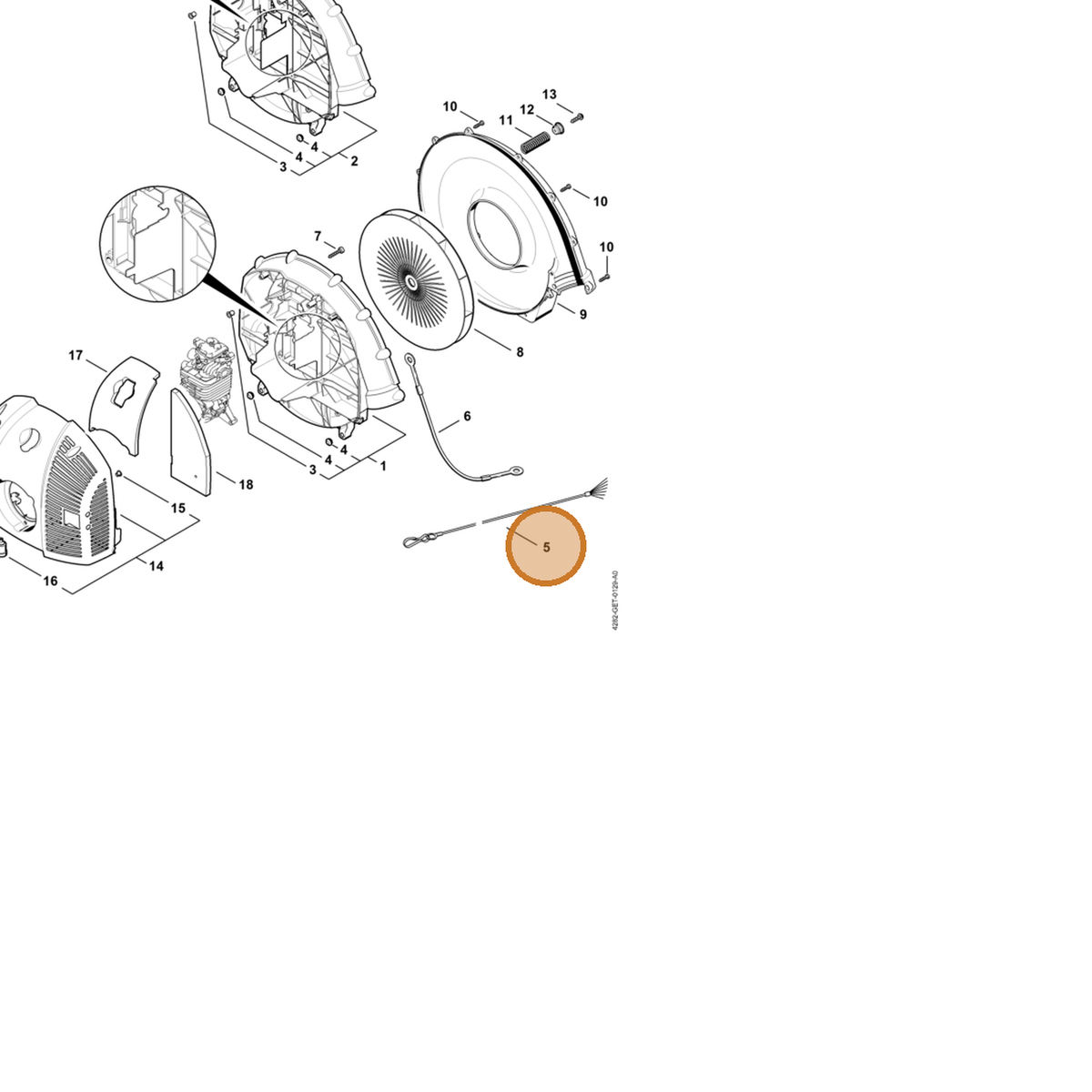 STIHL part 4282-740-7100 — IPL diagram snippet (6x zoom, amber highlight)